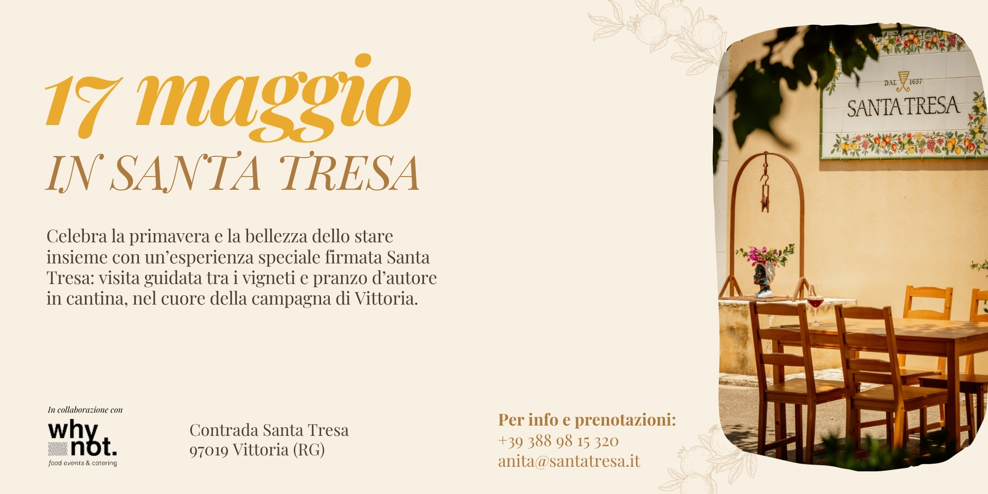 17 maggio | Degustazione e pranzo d'autore in Santa Tresa