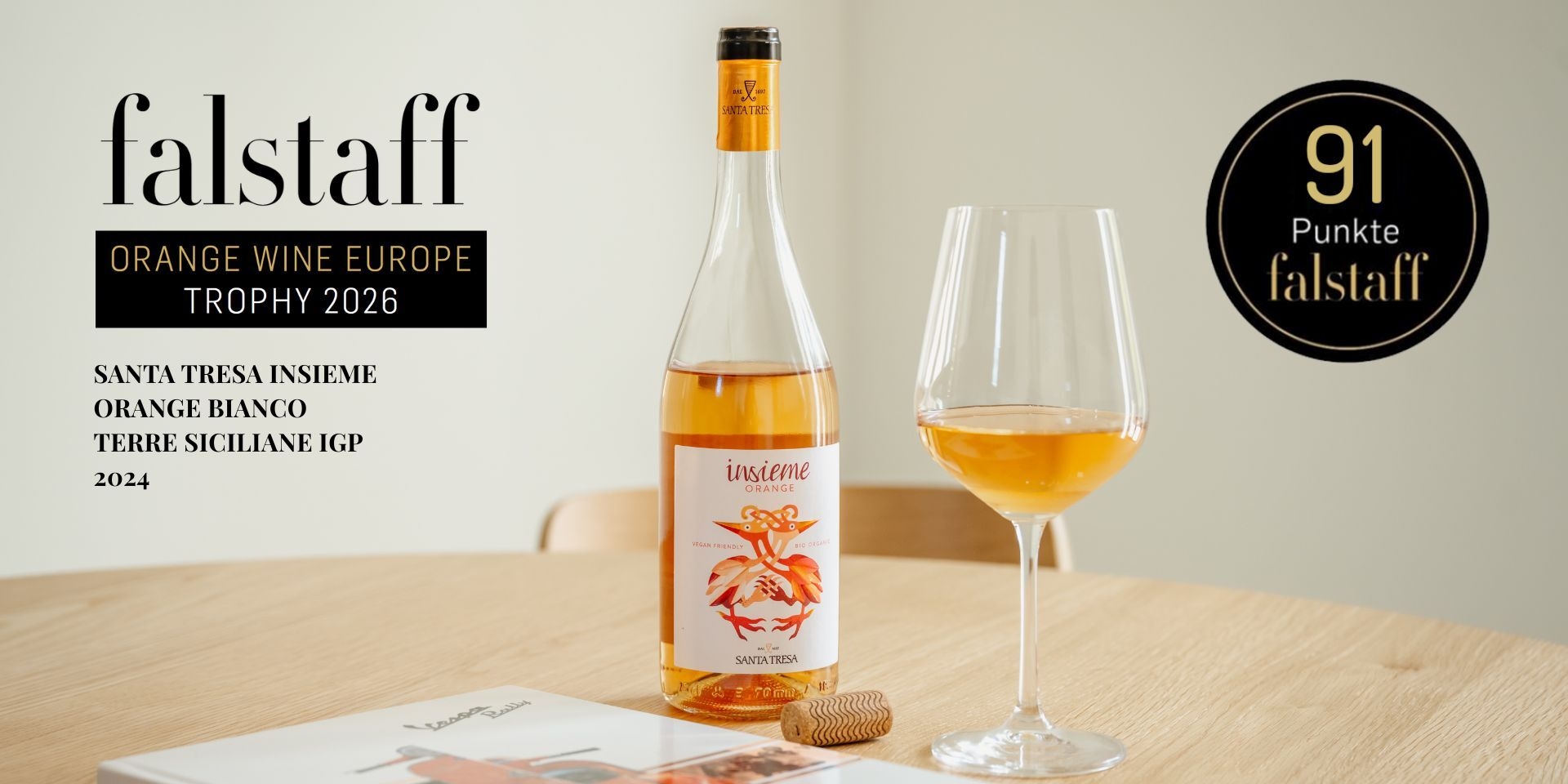 Santa Tresa Insieme Orange 2024 premiato con 91 punti al Falstaff Orange Wine Europe Trophy 2026